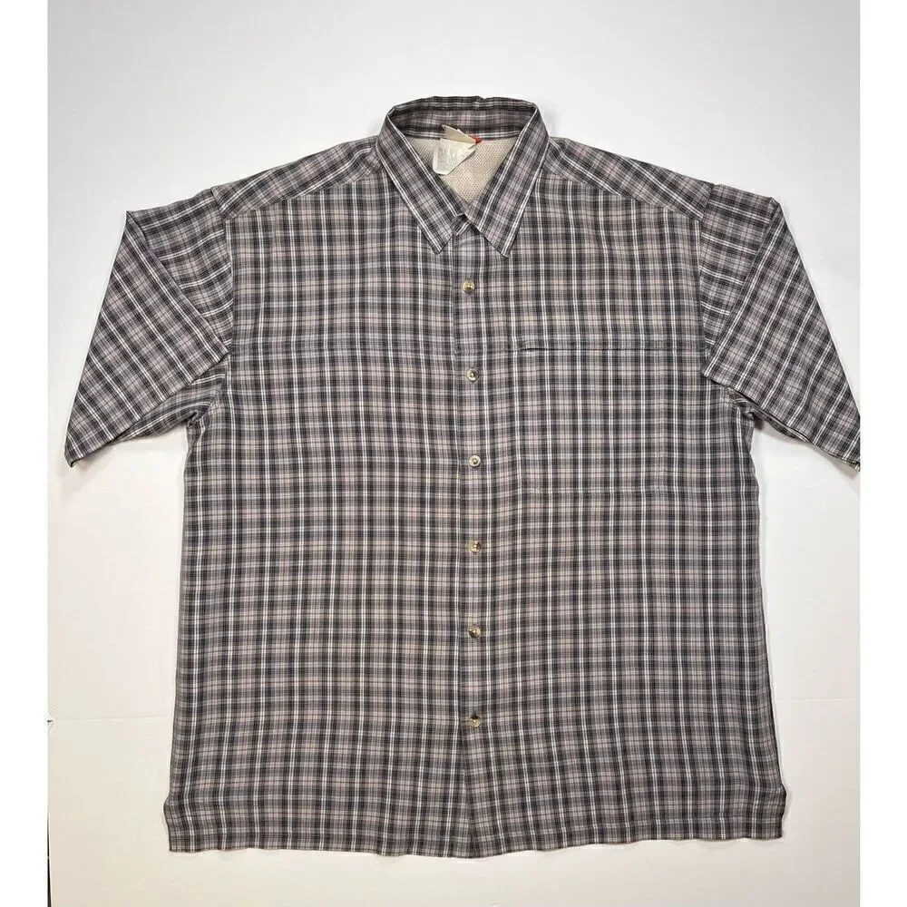 North Face Vintage Men's Modal Front Hidden Zip Pocket Plaid Button Down Size XL